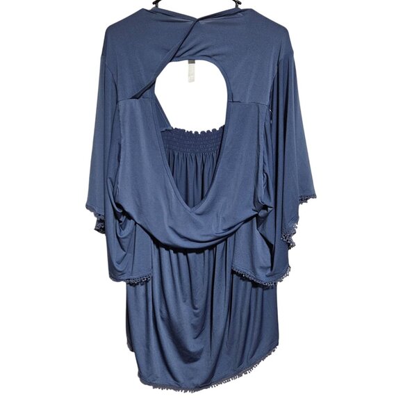 Blue Knit Swim Cover Up Womens Plus Size 22 24 Open Back Crochet Trim Summer - Picture 2 of 6